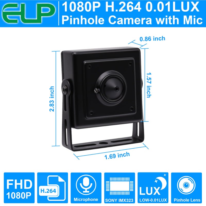 ELP Sony IMX323 Sensor Mini Pinhole Low Light USB Camera with Metal Case 0.01Lux H.264 UVC USB2.0 Video Webcam Home Surveillance Baby Camera for PC, Computer, Laptop, Raspberry Pi - Image 2